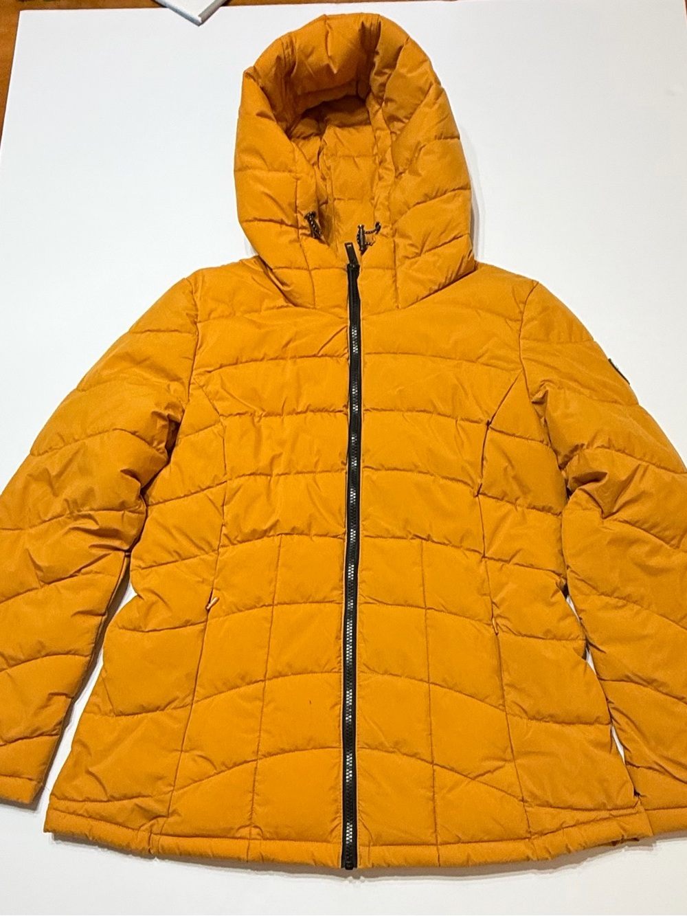 Insulated Hooded Puffer Jacket in Mustard Yellow